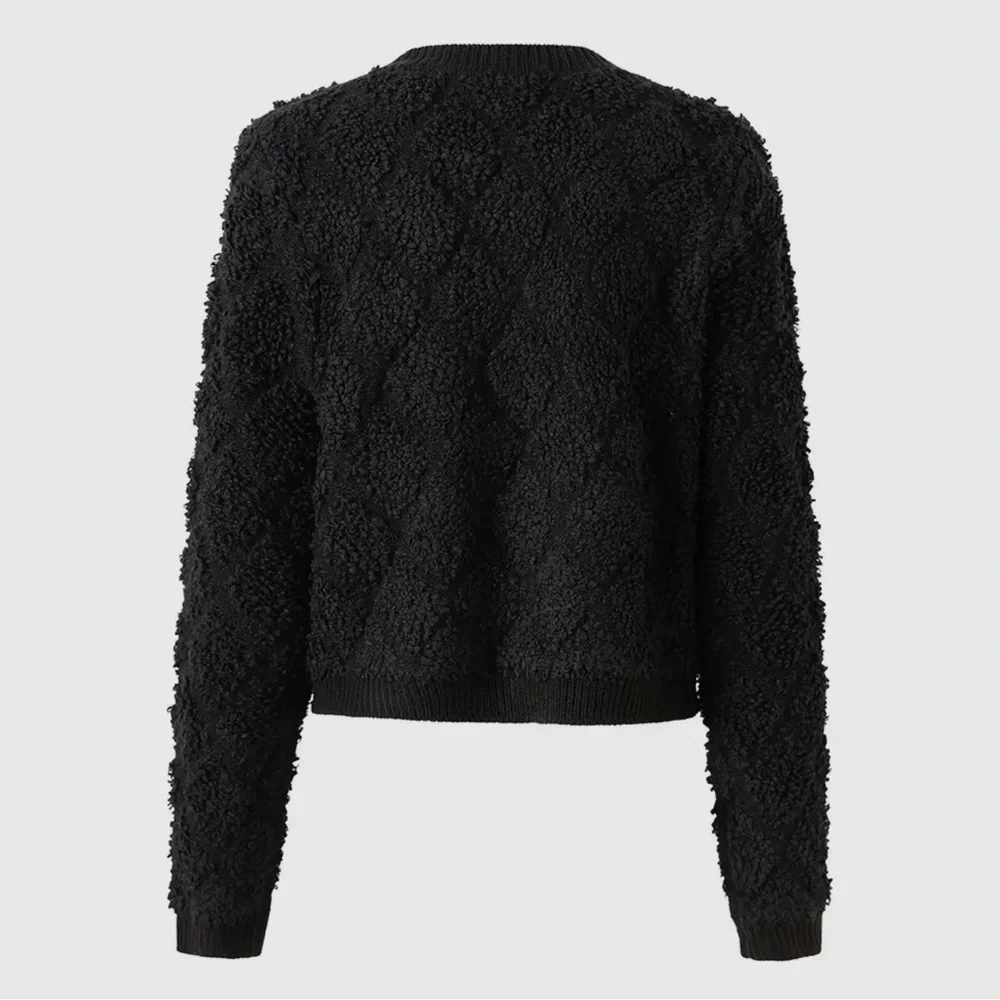 SWEATERS- Black Boucle Cardigan Sweater With Gold Buttons - Picture 3 of 8
